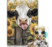 Sunflower Cow 1000 Pieces Jigsaw Puzzles For Teens And Adults,for Educational Game Challenge Toy Unique Home Decor And Gifts (38x26cm)
