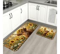 Sunflower Cow Kitchen Mats for Floor, Vintage Rustic Soft Mats, Spring Cushioned Washable Decor Rugs for Kitchen Sinks Laundryroom Bathroom 2pcs