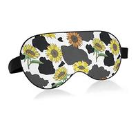 Sunflower Cow Print Sleep Mask for Men Women Blackout Eye Cover, Soft Lightweight Comfortable Eye Mask with Adjustable Velcro Strap, Blocks Light for Travel Sleep Yoga Nap