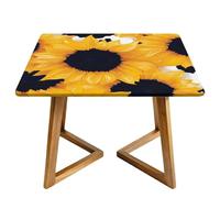 Sunflower Cow Print Square Tablecloth with Elastic Edgs Flower Floral Fitted Table Cover Waterproof Topper Cap for Dining Wedding Party Picnic 170cm