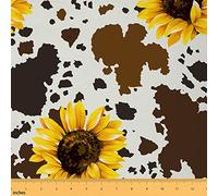 Sunflower Cow Upholstery Fabric, Rustic Cowhide Brown Fabric by The Yard, Yellow Floral Outdoor Fabric, Wildlife Farmhouse Cow Animal Waterproof Fabric, Upholstery and Home Accents 5 Yards