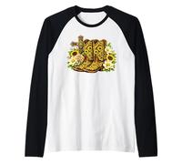 Sunflower Cowboy Boots Cross Western Faith Graphic Raglan Baseball Tee
