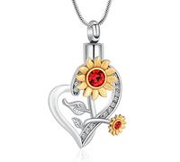 Sunflower Cremation Jewelry Heart Crystals Urn Necklace for Ashes for Women Human Ashes Pendant Pet Keepsake Memorial Jewellery