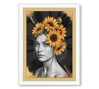 Sunflower Crown Boho Framed Wall Art Print A1 (84.1×59.4cm) White, Wall Decor for Living Room, Bedroom, Office & Home, Ready to Hang, Art Gift