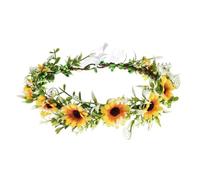 Sunflower Crown Wreath Headband Adjustable Flowe Garland with Daisies Green Leaves FloralHeadpiece Bridal Hair Accessories for Weddings Festivals Boho Photo Props