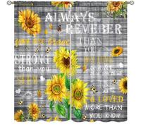 Sunflower Curtain,Rustic Farmhouse Wooden Board Butterfly Inspirational Quotes Window Treatment Curtains Cloth Farbic for Living Room Kitchen Bedroom Cafe Dining Room Office Drapes, 55x63 in