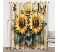 Sunflower Curtains 84 Inches Long, Floral Butterfly Eyelet Curtains for Bedroom, Thermal Insulated Energy Saving for Living Room Window Privacy Drapes Home Decor 2 Panels 52x84, Yellow c8G6