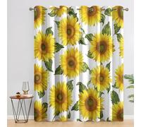 Sunflower Curtains Blackout for Home Decor, Thermal Curtains Yellow Floral Botanical Pattern, Living Room & Bedroom Eyelet Drapes 54 Inch Drop, 46x54, 2 Panels B&173