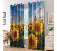Sunflower Curtains for Living Room, Yellow Floral Botanical Blackout Curtains Bedroom, 66 x 72 Inch 2 Panels, 72 Drop Eyelet Thermal Window Drapes, Home Decor E-D17