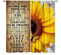 Sunflower Curtains,Rustic Vintage Wood Plank Inspirational Quotes Butterfly Print Home Decor Drapes for Bedroom Living Room Window Treatment 2 Panels Set Total Size 42" W X 45" L Inch