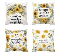 sunflower Cushion Covers 75cm x 75cm Set of 4, white Outdoor Cushions, Linen Sofa Cushions, Waterproof Cushion Covers, Square Decorative Pillows with Invisible Zipper, for Livingroom Patio t-828