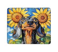 Sunflower Dachshund Art Mouse Pad, Vibrant Yellow Floral Design, Colorful Animal Lover Gift, Rubber Non-Slip Gaming Mousepad for Home and Office Square 8x10 Inch