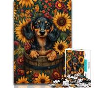 Sunflower Dachshund Jigsaws Puzzles 1000 Pieces for Teenagers Gifts,Challenging Difficult Deal As Gifts for The Whole Family (38x26cm)