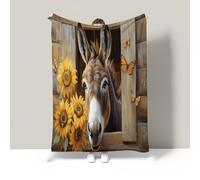 Sunflower Daisy Butterfly Blanket Throws for Sofas,Super Soft Warm Animal donkey Decorations Sherpa Reversible Fleece Throw Blanket for Bed Settees Armchairs Fluffy Single Bed Throw,Taupe,135*200cm