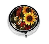 Sunflower Daisy Small Pill Box 3 Compartment Portable Pill Box for Purse Pocket Flower Floral Mini Medicine Organiser for Daily Vitamin Fish Oil Storage