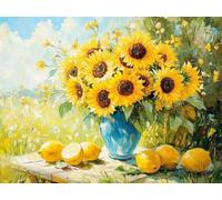 Sunflower Diamond Art Kits Adults, Diamond Painting Lemon Dimond Art 5D DIY Full Round Drill Crystal Embroidery Cross Stitch Crafts Crafts for Adults, Home Room Decor, Gifts 16"x12" -zjn25011C8
