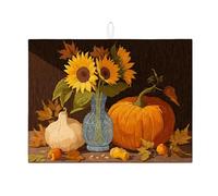 Sunflower Dish Drying Mats For Kitchen Counter, Autumn Harvest Floral Absorbent Dish Drainer Rack Mat, Vintage Microfiber Drying Pad For Kitchen Counter Decor 18x24 Inch