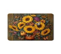 Sunflower Dish Drying Mats For Kitchen Counter, Vintage Floral Absorbent Rubber Dish Drainer Rack Mat, Autumn PU Leather Drying Pad For Kitchen Counter Decor 12x20 Inch
