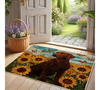 Sunflower Dog Doormat, Brown Labrador Front Door Mat for Outdoor & Indoor Entry Spring Home Decor, Rubber Waterproof Non-Slip Dust Absorbent, Easy Clean 29x17 Inch