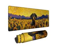 Sunflower Dog Large Gaming Mouse Pad, Black Dachshund Art Colorful Vintage Design, Rubber Non-Slip Washable Gaming Mousepad for Home and Office Computer 16x36 Inch