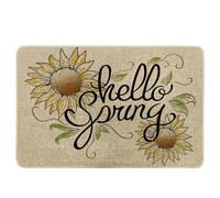 Sunflower Door Mat Sunflower Hand-Painted Plant Leaves Word Letter White Yellow Rubber Non Slip Dirt Trapper Waterproof Indoor Front Door Classroom Outside Washable Duty Absorbent 17x29 inch