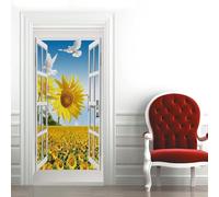 Sunflower Door Stickers for Interior Doors Yellow Flowers 3D Door Sticker Murals Decals Wallpaper Self Adhesive Waterproof Poster for Bedroom Living Bathroom 80x210 cm d-1507