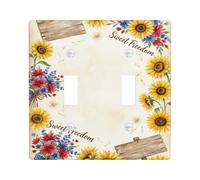 Sunflower Double Light Switch Cover Plate, Rustic Country Floral Wooden Sign Summer Yellow Plastic Standard Size Switch Plate Decorative for New Apartment Home Bedroom Office Decor