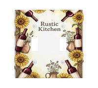 Sunflower Double Light Switch Cover Plate, Rustic Country Wine Bottle Jug Fall Yellow Plastic Standard Size Wall Switch Plates Accents for Home Living Room Bedroom Bathroom Decor
