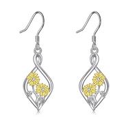 Sunflower Drop Earrings for Women 925 Sterling Silver Infinity Dangle Leverback Earrings for Girls Sunflower Jewellery Gift