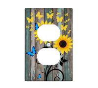 Sunflower Duplex Outlet Covers Wall Plate, Floral Rustic Butterfly Vine Summer Yellow Plastic Standard Size Face Plates for Electrical Outlets for Home Living Room Bedroom Bathroom Decor