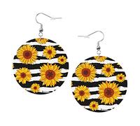 Sunflower Earrings Sunflowers And White Chamomile Flowers Round Shape Leather Earring Lightweight Dangle Women Girls Jewelry Perfect For Everyday Wear