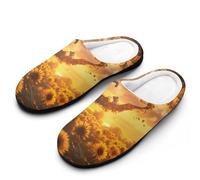 Sunflower Elephant Sit On Tree Branch Mens Winter Warm Slippers Rubber Sole Comfortable Cotton House Shoes For Daily Wear 7-8（40-41）