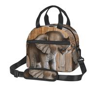 Sunflower Elephant Wooden Floor Prints Lunch Bag Tote Bag for Women Men, Insulated Lunch Cooler Bag Organizer for School Picnic Work Outdoor