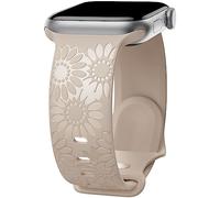 Sunflower Engraved Band Compatible with Apple Watch Bands 38mm 40mm 41mm 42mm 44mm 45mm 49mm Women, Designer Soft Glossy Floral Silicone Strap for iWatch Series Ultra 11 10 9 8 7 6 SE 5 4, NMilkTea42