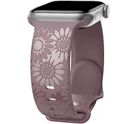 Sunflower Engraved Band Compatible with Apple Watch Bands 38mm 40mm 41mm 42mm 44mm 45mm 49mm Women, Designer Soft Glossy Floral Silicone Strap for iWatch Series Ultra 11 10 9 8 7 6 SE 5 4, SPurple42