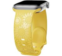 Sunflower Engraved Bracelet Compatible with Apple Watch Strap 38 mm 40 mm 41 mm 42 mm 44 mm 45 mm 49 mm Women, Soft Silicone Sport Replacement Strap for iWatch Series Ultra 9 8 7 SE 6 5 4 3 2 1,