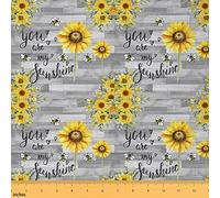 Sunflower Fabric by The Yard Kids Botanical Sunflower Print Waterproof Outdoor Fabric Yellow Flowers Pattern Upholstery Fabric for Chairs Blossom Wood Grain Grey Outdoor Fabric 1 Yard (L92*W150cm)