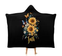 Sunflower Faith Butterfly Cute Hooded Throw Blanket for Men Women Soft Wearable Blankets for Couch Bed Sofa