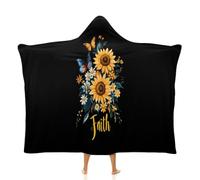 Sunflower Faith Butterfly Cute Hooded Throw Blanket for Men Women Soft Wearable Blankets for Couch Bed Sofa