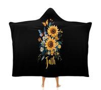 Sunflower Faith Butterfly Cute Hooded Throw Blanket for Men Women Soft Wearable Blankets for Couch Bed Sofa