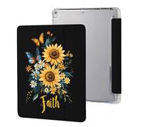 Sunflower Faith Butterfly Cute Tablet Case with Pencil Holder Lightweight Hard Protective Cover Compatible with iPad 9th/ 8th/ 7th