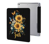 Sunflower Faith Butterfly Cute Tablet Case with Pencil Holder Lightweight Hard Protective Cover Compatible with iPad 9th/ 8th/ 7th