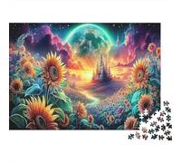 Sunflower Fantasy 1000Pc Jigsaw Puzzle for Men & Women Sunflowers Castle at Sunset Fun Present & Home Activity | Wall Decoration 70x50cm/1000pcs