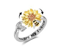 Sunflower Fidget Ring 925 Sterling Silver Bee Spinner Ring You Are My Sunshine Stress Relieving Ring Adjustable Anxiety Floral Birthday Jewellery Gifts Women Girls Sunflower
