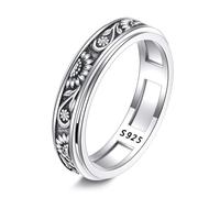 Sunflower Fidget Ring Sterling Silver Sunflower Anxiety Spinner Mood Rings Stress Jewellery Gifts for Women Size O