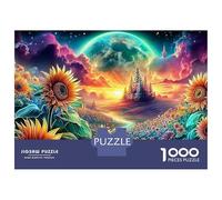 Sunflower Field 1000 Pieces Thick Cardboard Sunflower & Fairy Castle Puzzle Teens Stress Relief Mindfulness Travel Compact Gift for Teen Fans 38x26cm/1000pcs