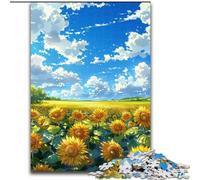 Sunflower Field Adult Jigsaw Puzzles 1000 Pieces, Family Activity with Matching Poster And Trivia Sheet for Age 14+ (50x75cm)