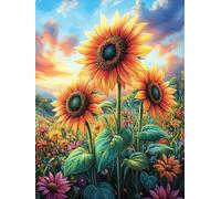 Sunflower Field at Sunset 300 Pieces Jigsaw Puzzles Fairy Tale Scenery Cartoon For Men Educational Decompression Adults Anxiety Memory Care Mothers Valentines Gift Eco Friendly Material 300 PCS