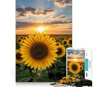Sunflower Field at Sunset Jigsaw Puzzles 1000 Piece for Teenagers Enhance Memory Leisure Time Solid Cut Santa Wish Item 38x52cm