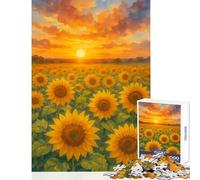 Sunflower Field at Sunset Watercolor Painting Jigsaw Puzzles 1000 Pieces for Teenagers Relaxing Quiet Leisure Fun Relaxing Soothing Indoor Play (50X75cm)